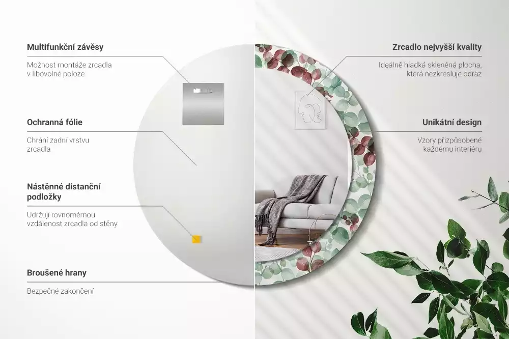 Espelho redondo decorativo Eucalipto