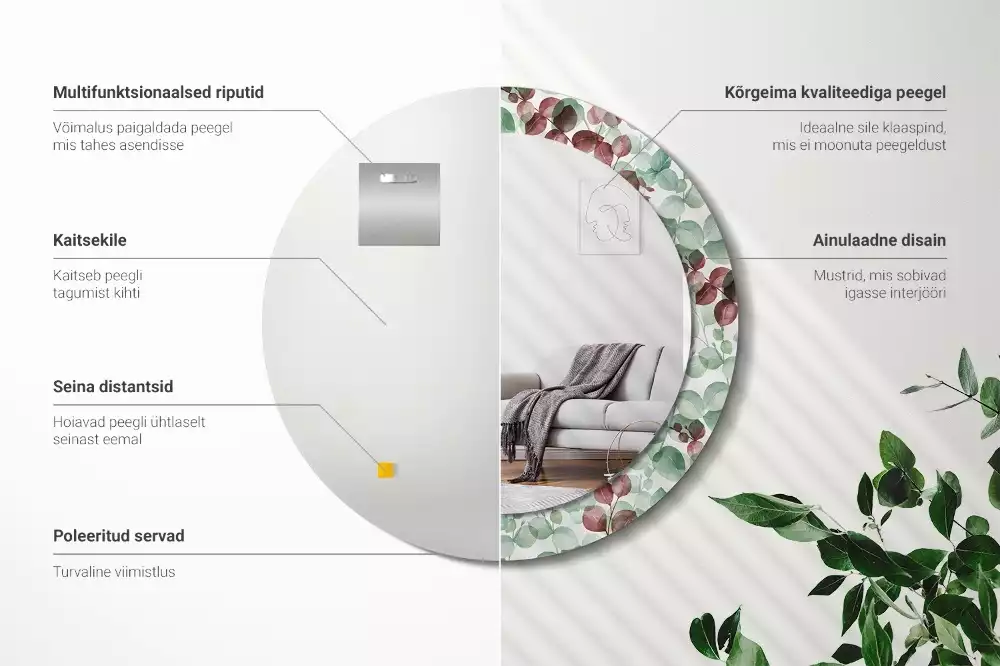 Espelho redondo decorativo Eucalipto