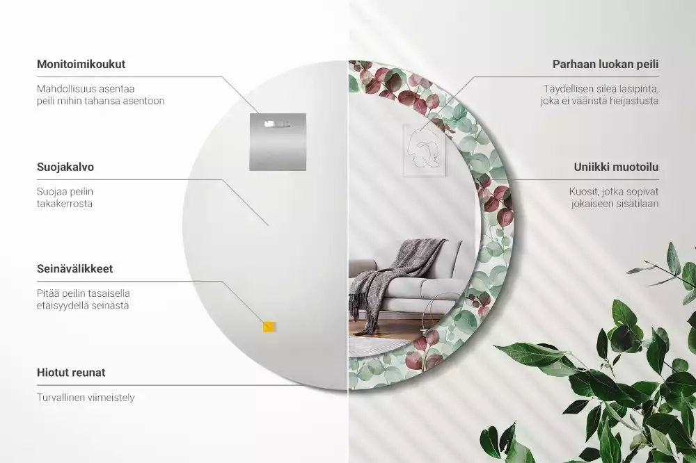 Espelho redondo decorativo Eucalipto