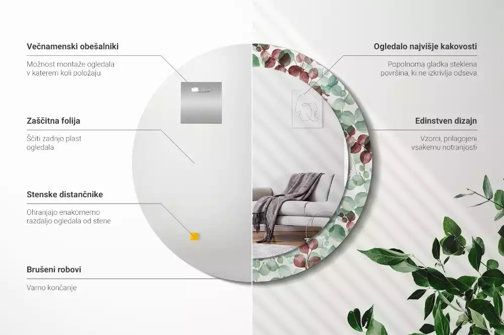 Espelho redondo decorativo Eucalipto