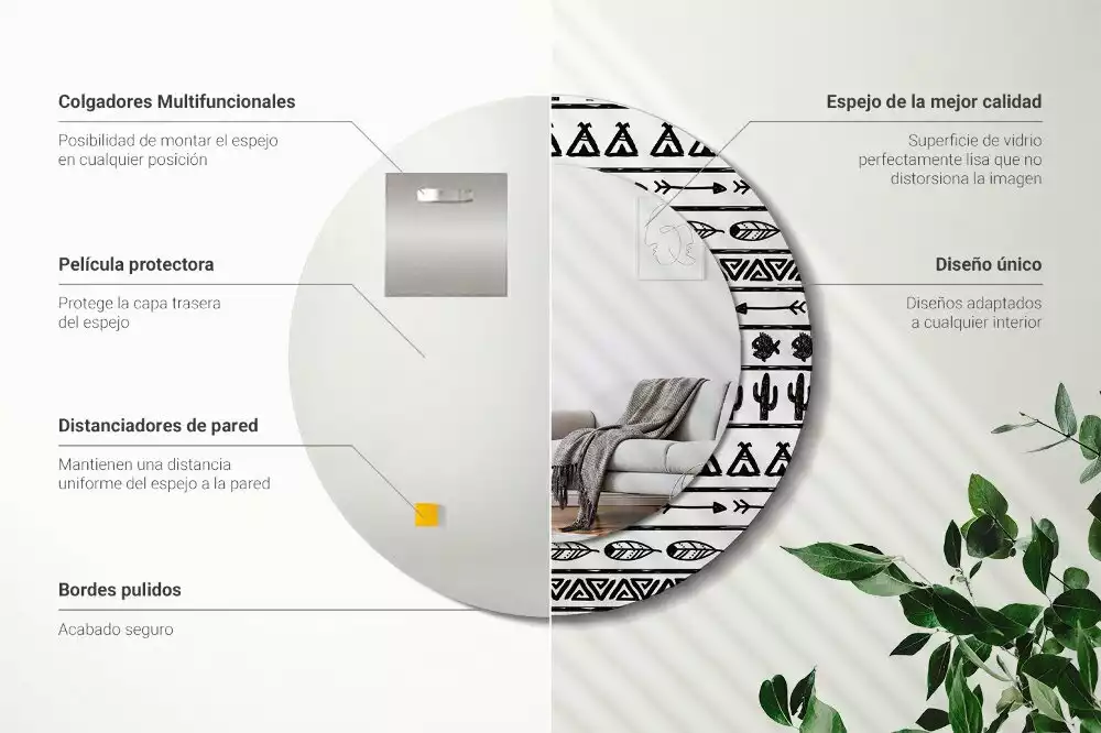 Espelho decorativo redondo Boho minimalista