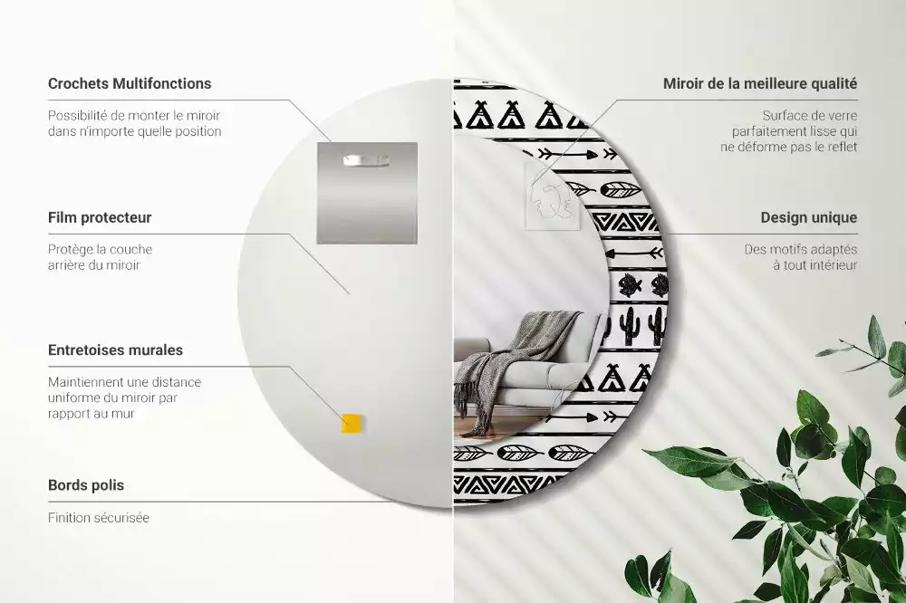 Espelho decorativo redondo Boho minimalista