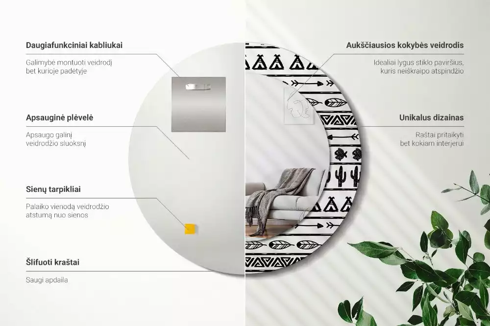 Espelho decorativo redondo Boho minimalista