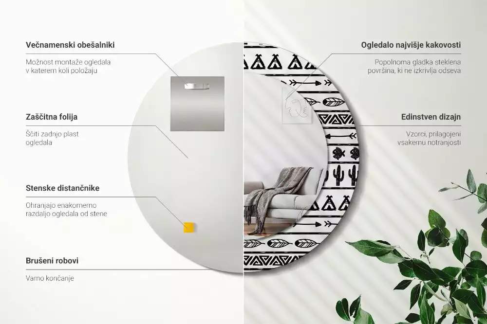 Espelho decorativo redondo Boho minimalista