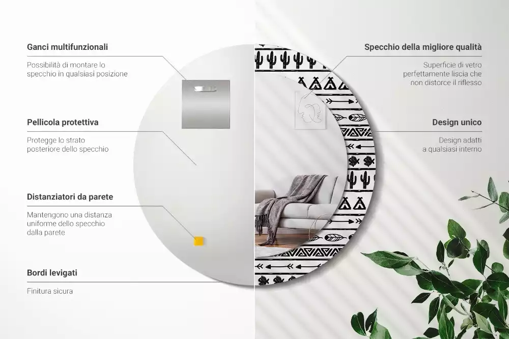 Espelho decorativo redondo Boho minimalista