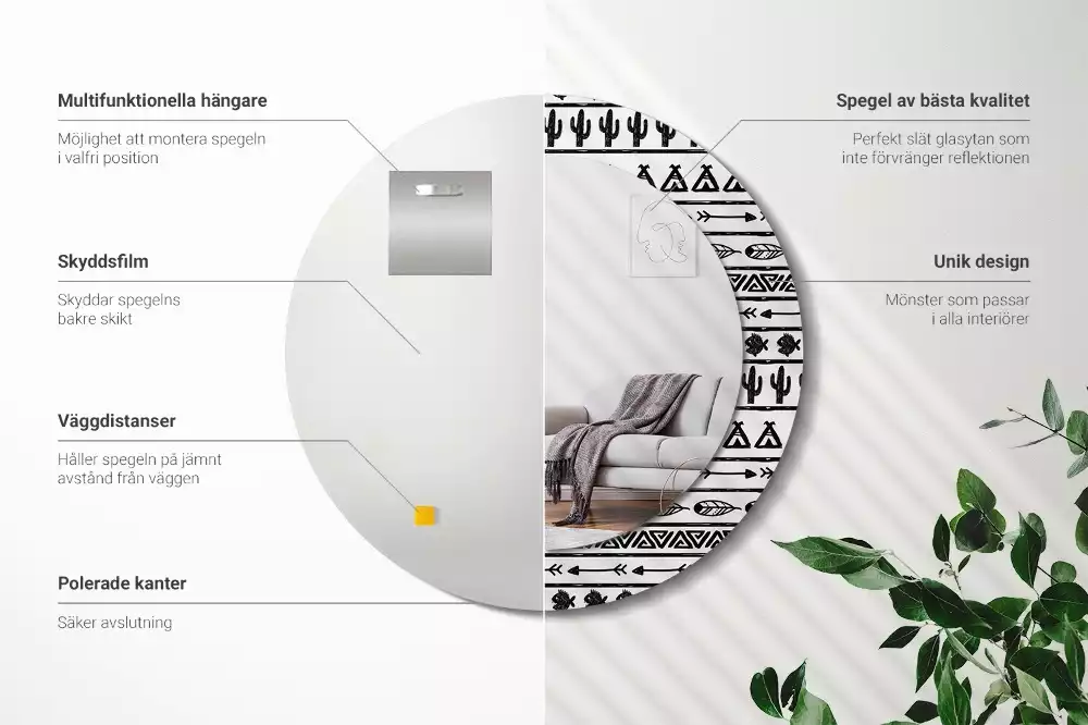 Espelho decorativo redondo Boho minimalista