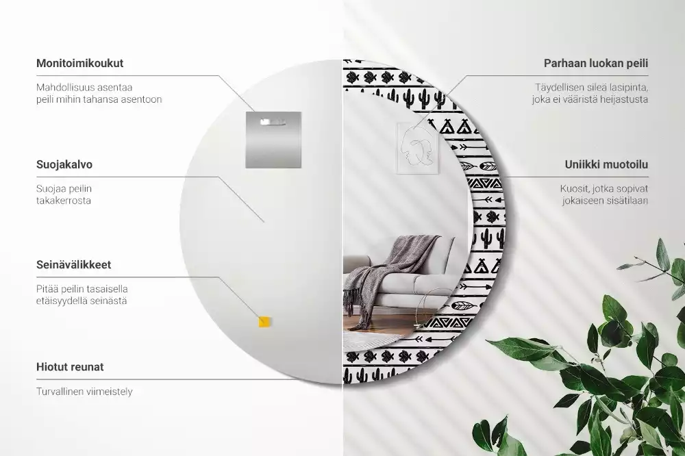 Espelho decorativo redondo Boho minimalista