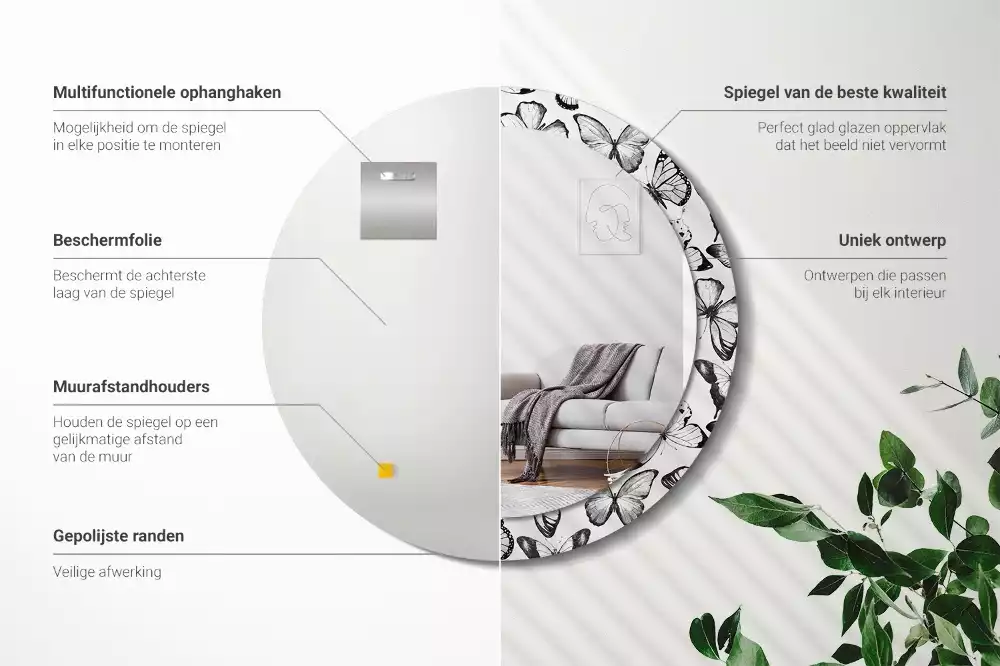 Espelho decorativo redondo Borboletas