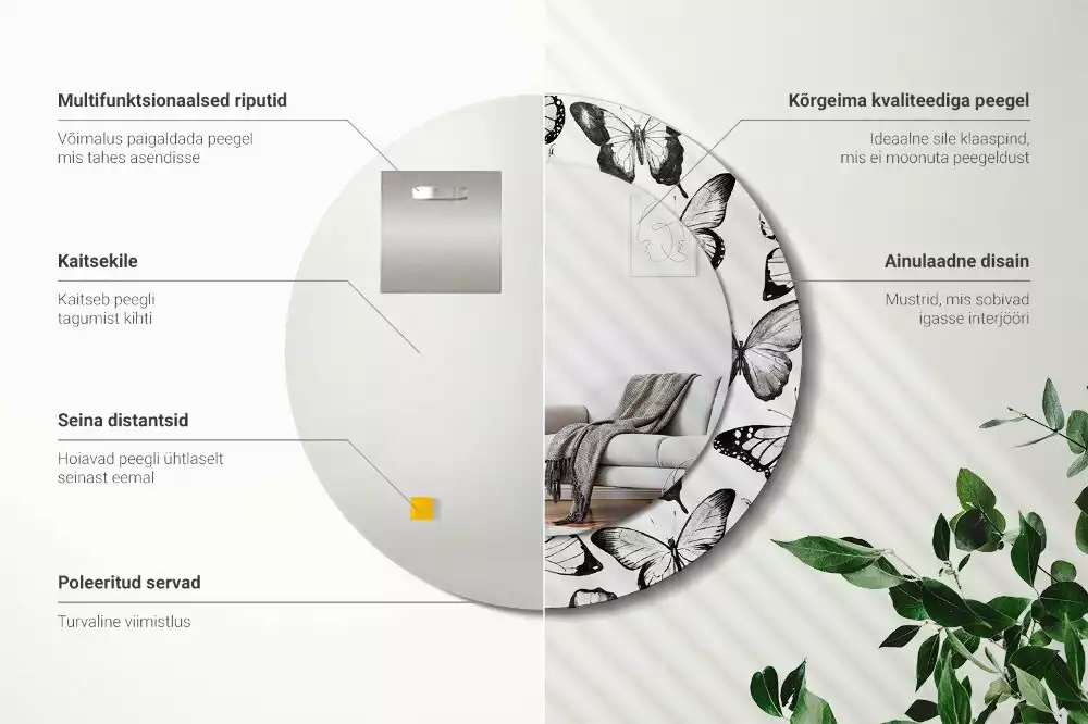 Espelho decorativo redondo Borboletas