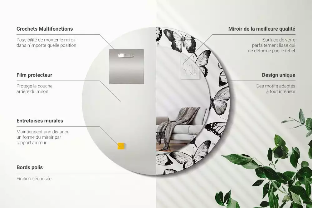 Espelho decorativo redondo Borboletas