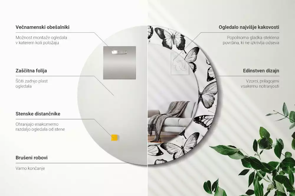 Espelho decorativo redondo Borboletas