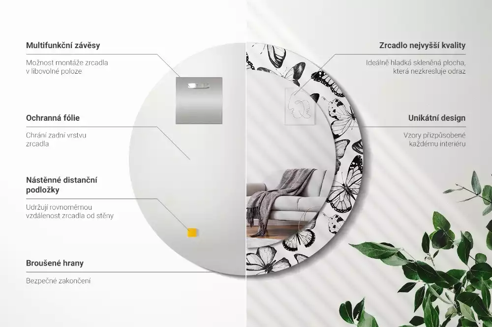 Espelho decorativo redondo Borboletas