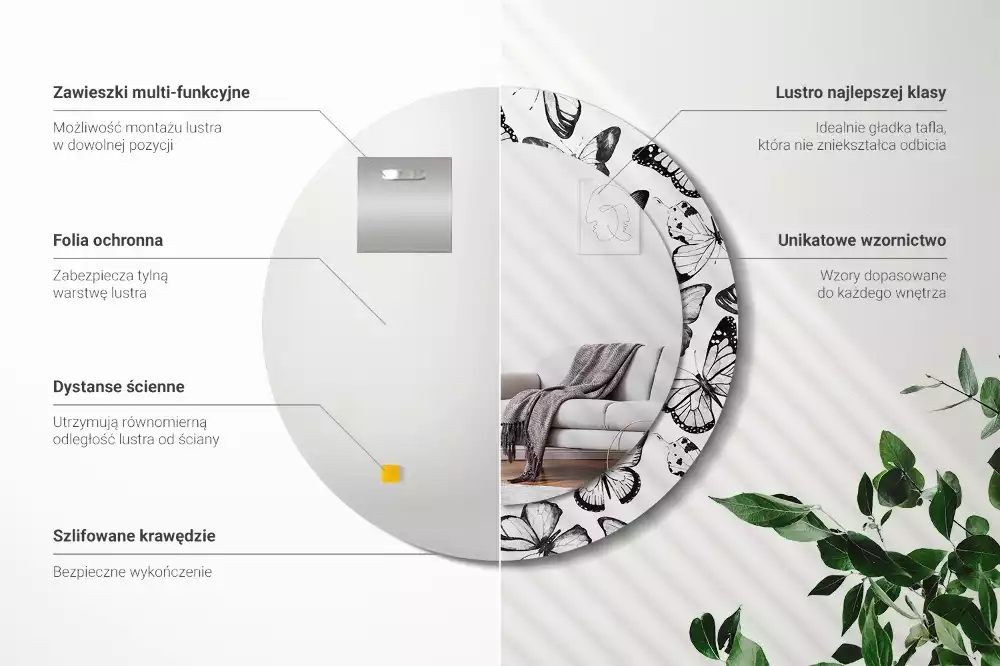 Espelho decorativo redondo Borboletas