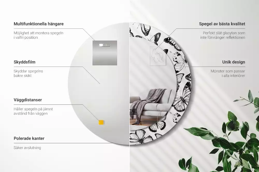 Espelho decorativo redondo Borboletas