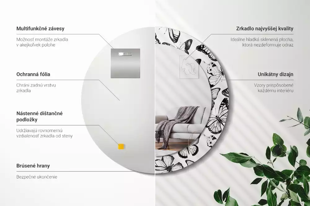 Espelho decorativo redondo Borboletas