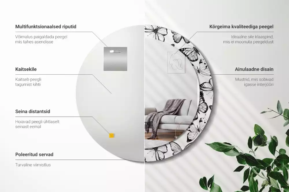 Espelho decorativo redondo Borboletas