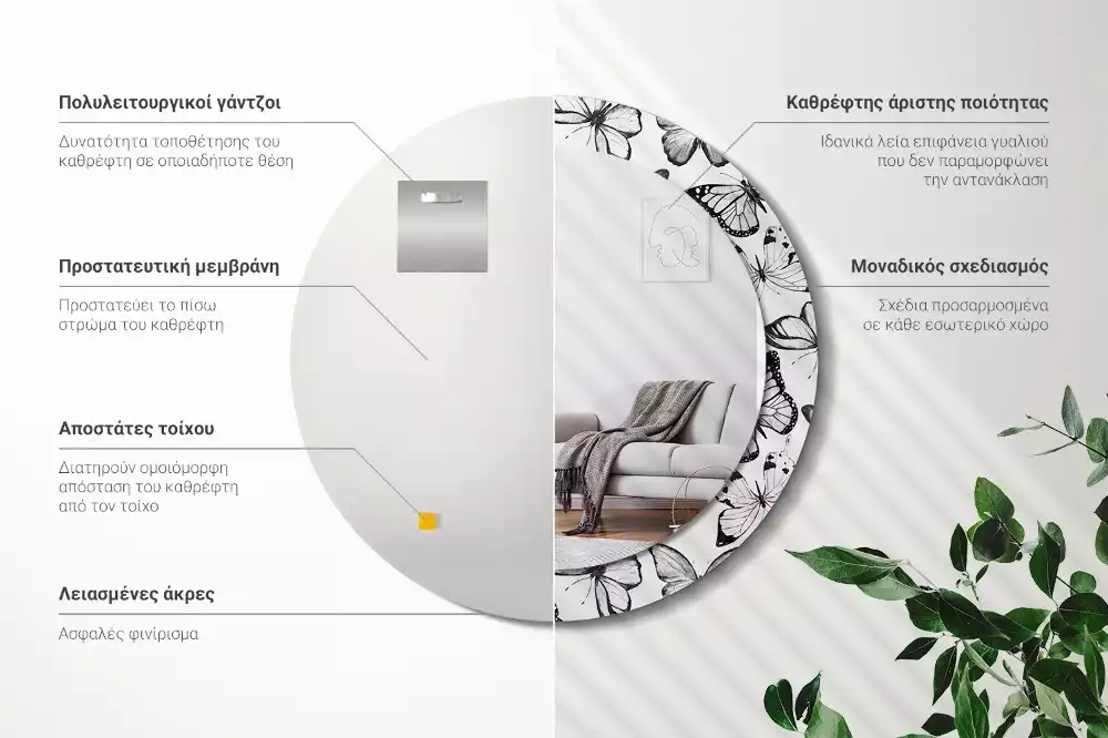 Espelho decorativo redondo Borboletas