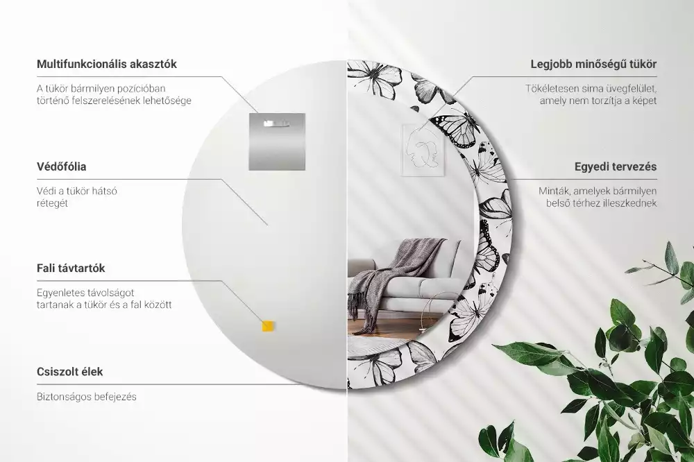 Espelho decorativo redondo Borboletas