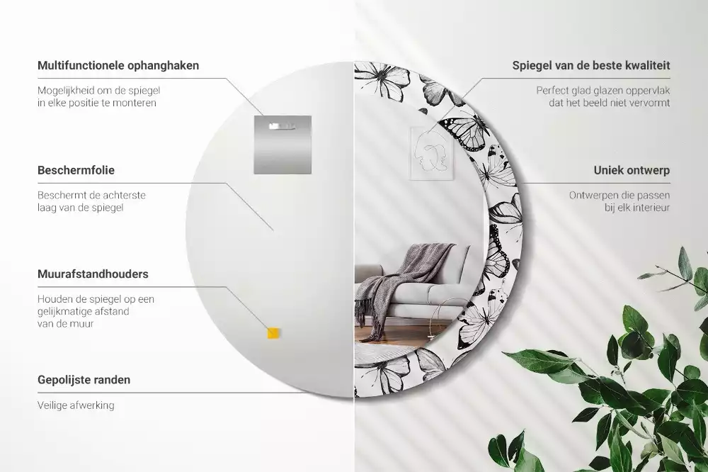 Espelho decorativo redondo Borboletas