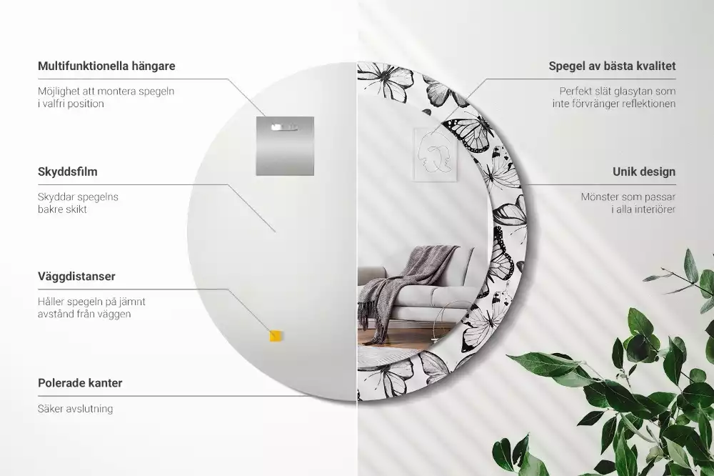 Espelho decorativo redondo Borboletas