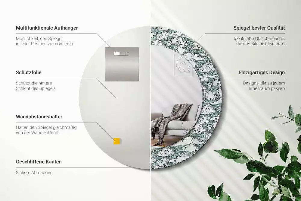 Espelho decorativo redondo Nuvens