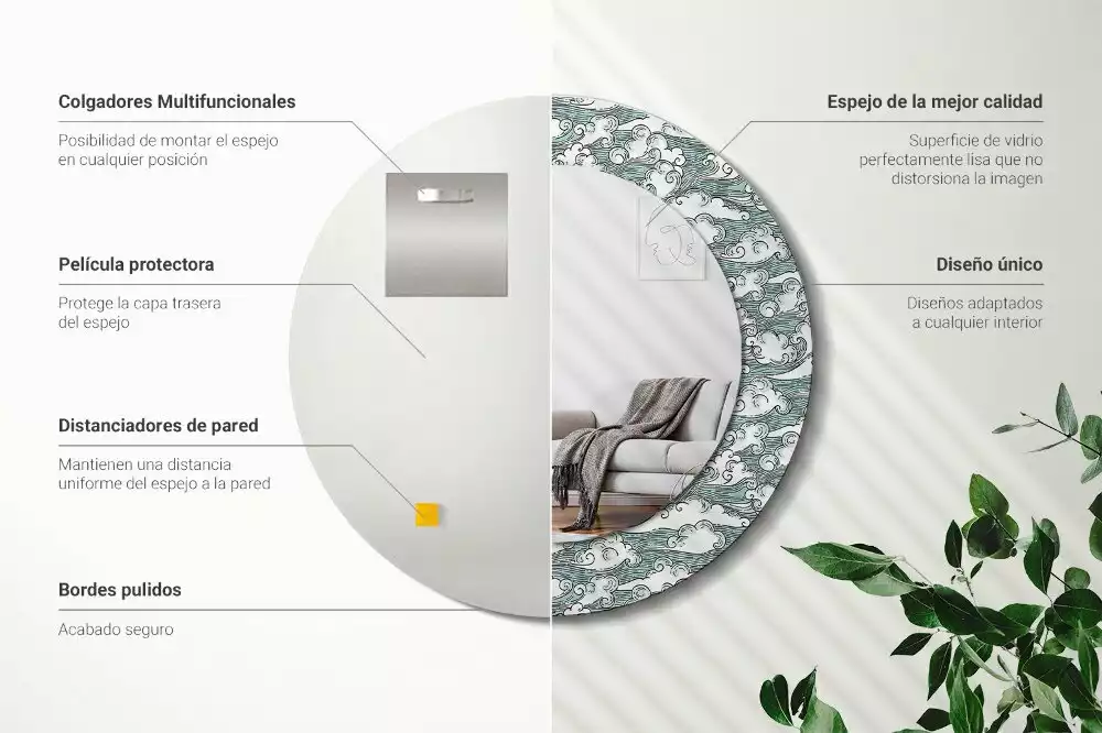 Espelho decorativo redondo Nuvens