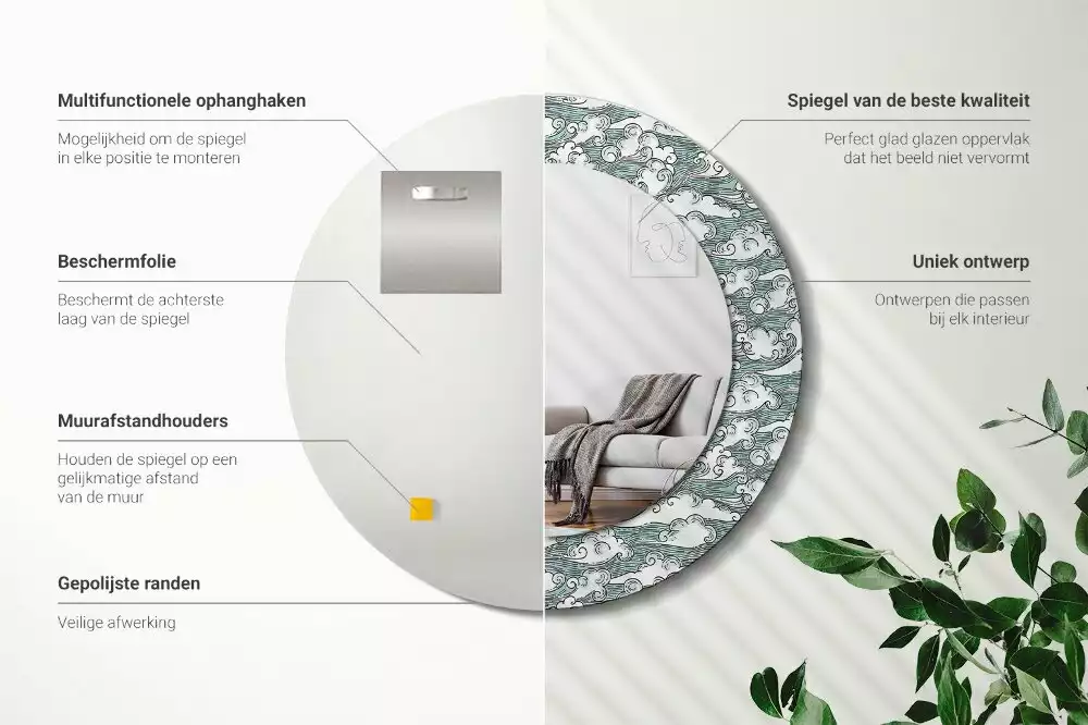 Espelho decorativo redondo Nuvens