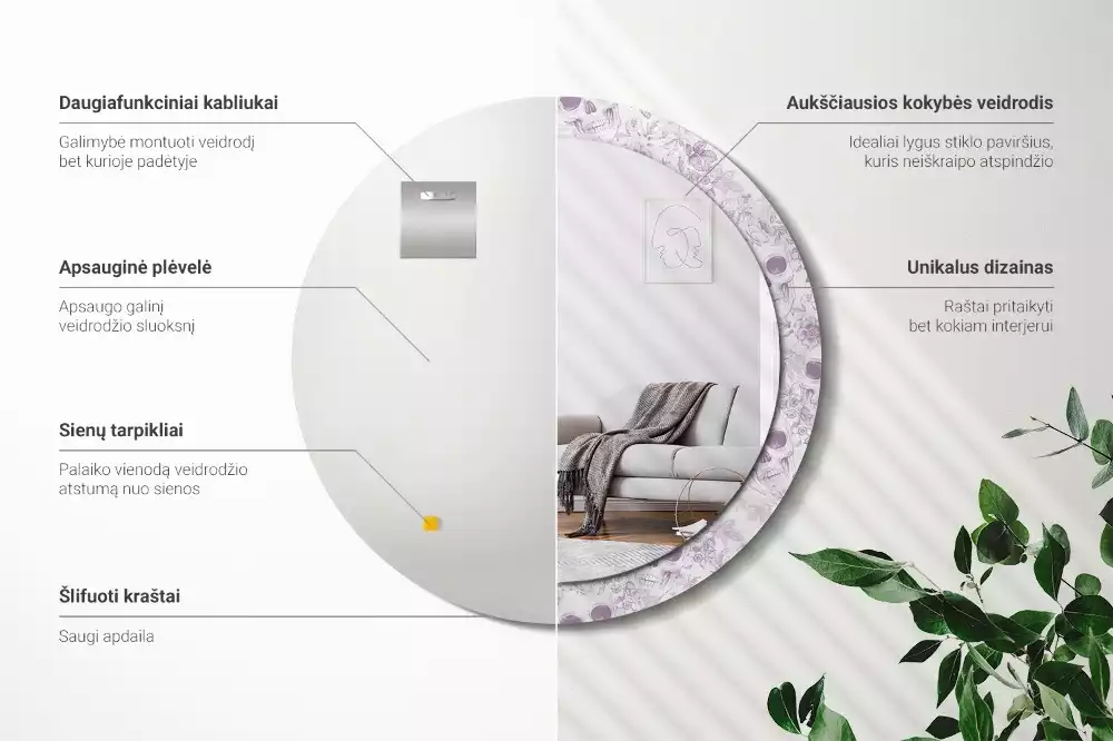 Espelho redondo decorativo Caveiras