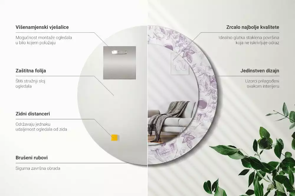 Espelho redondo decorativo Caveiras