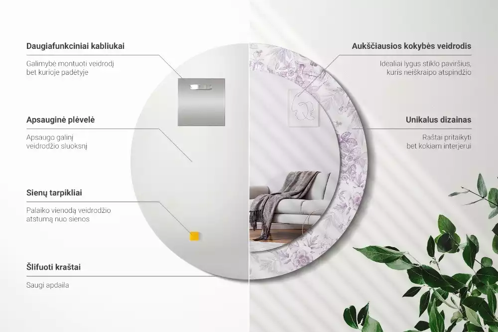 Espelho redondo decorativo Caveiras