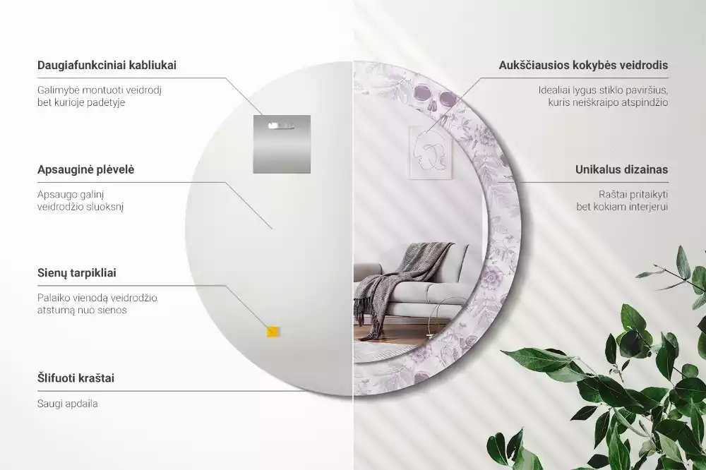 Espelho redondo decorativo Caveiras