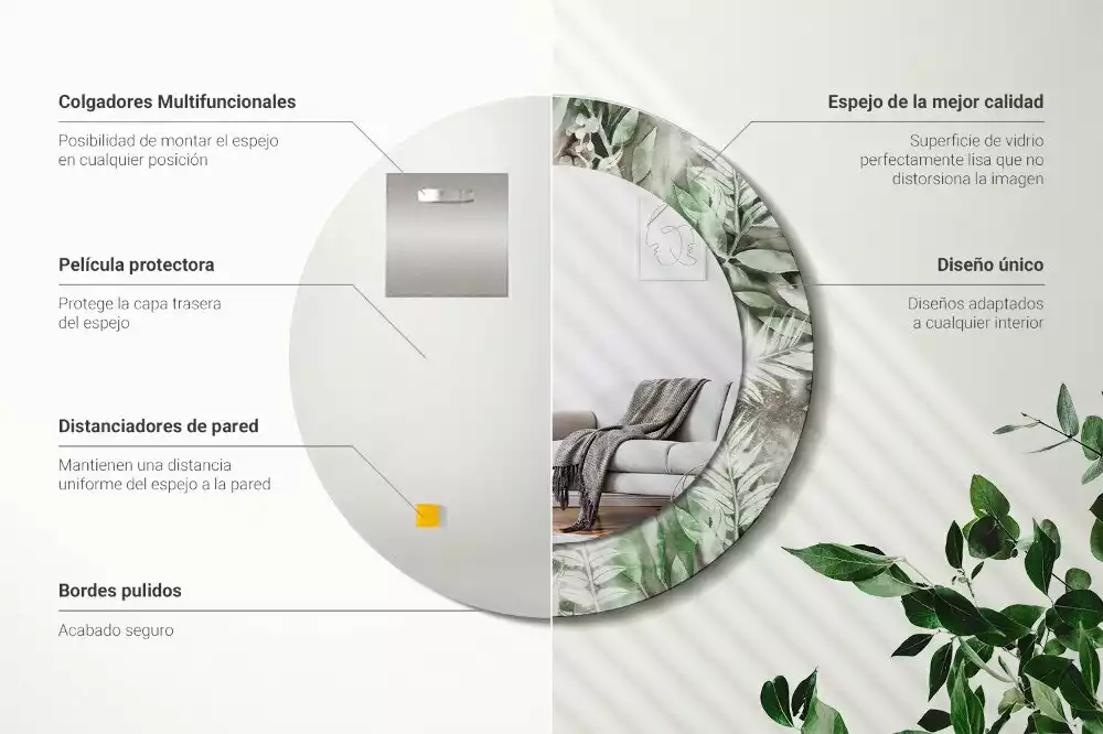 Espelho decorativo redondo Folhas em aquarela