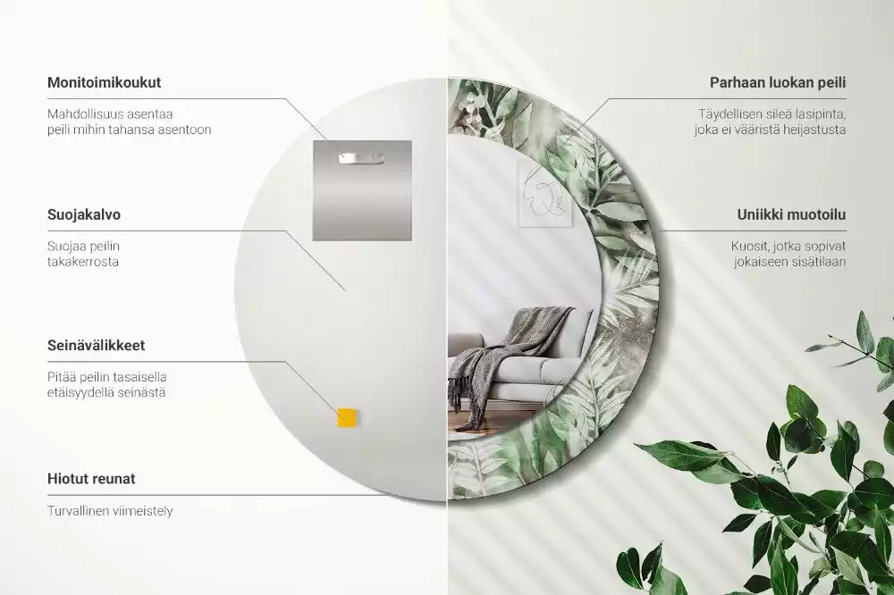 Espelho decorativo redondo Folhas em aquarela