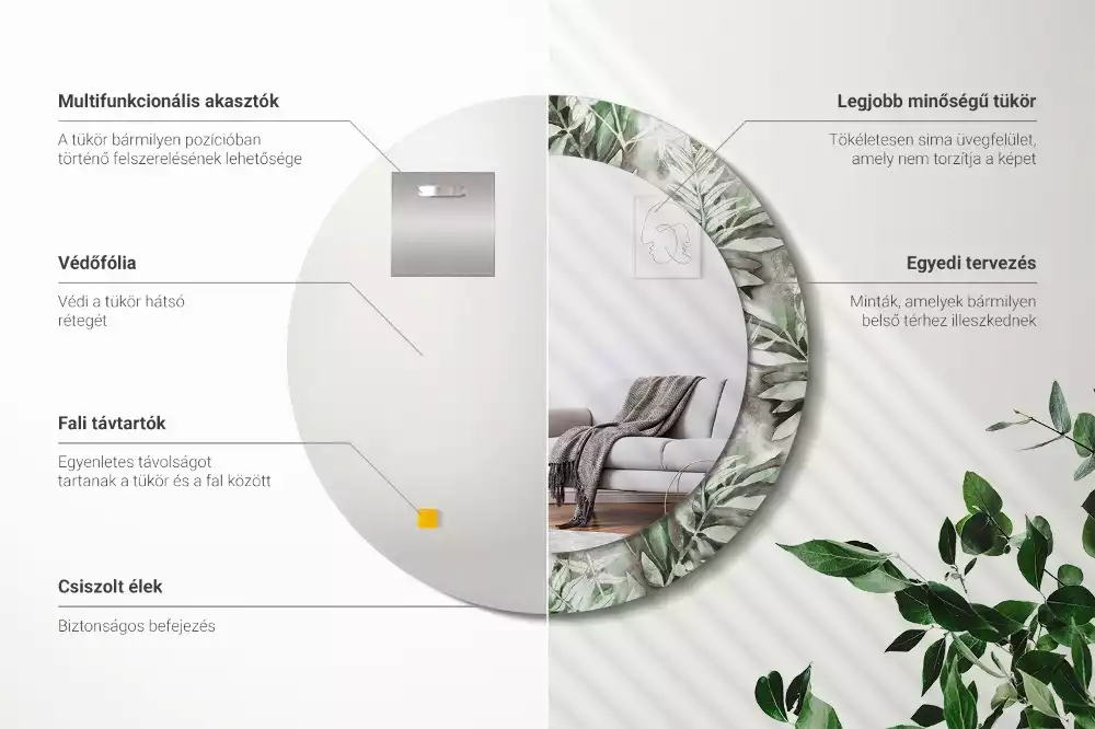 Espelho decorativo redondo Folhas em aquarela