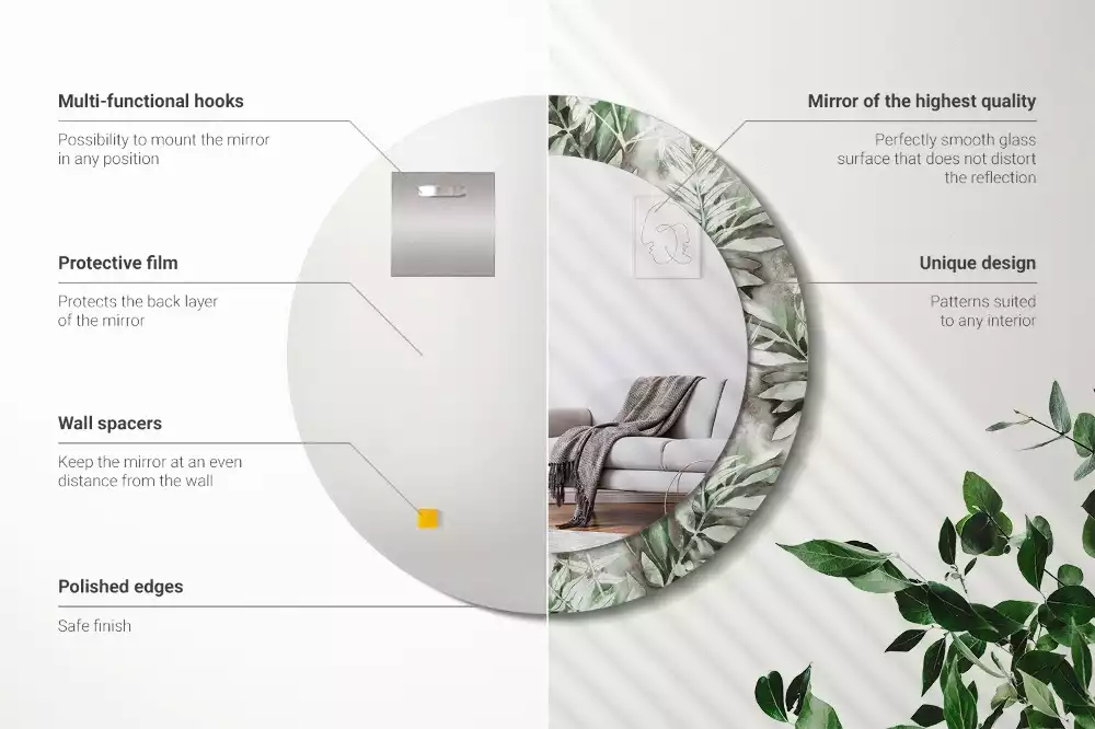 Espelho decorativo redondo Folhas em aquarela