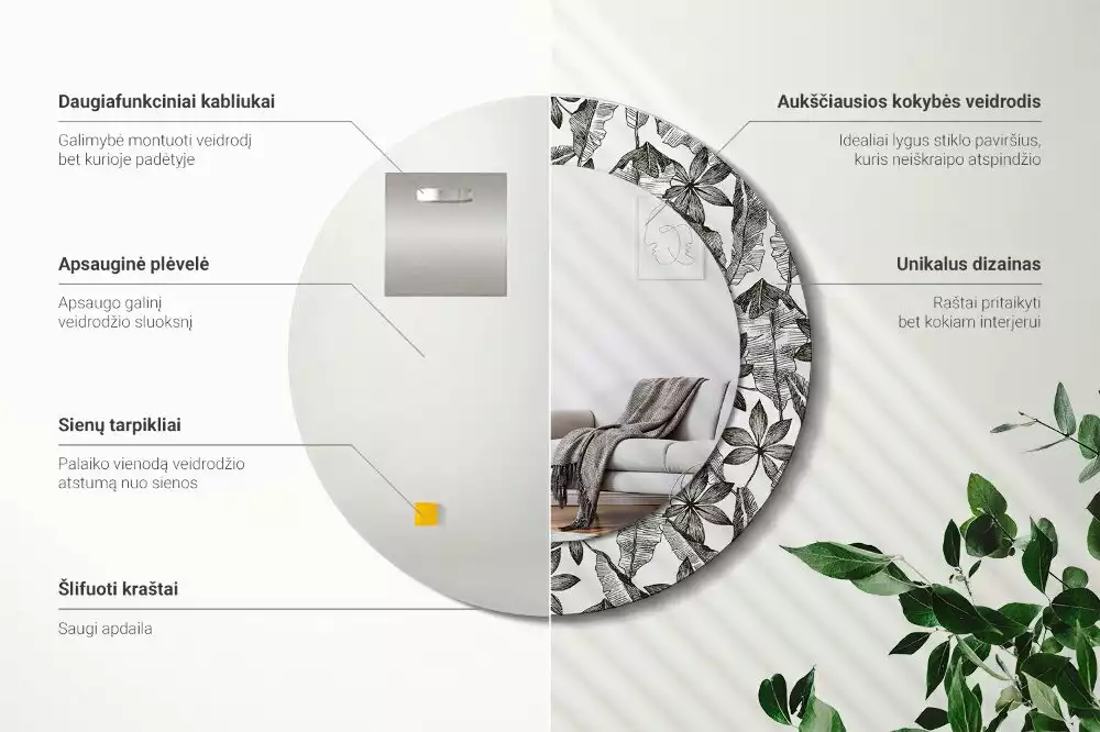 Espelho redondo decorativo Folhas tropicais