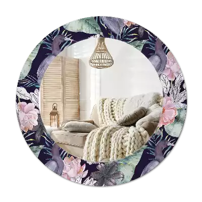 Espelho redondo decorativo Aves garças