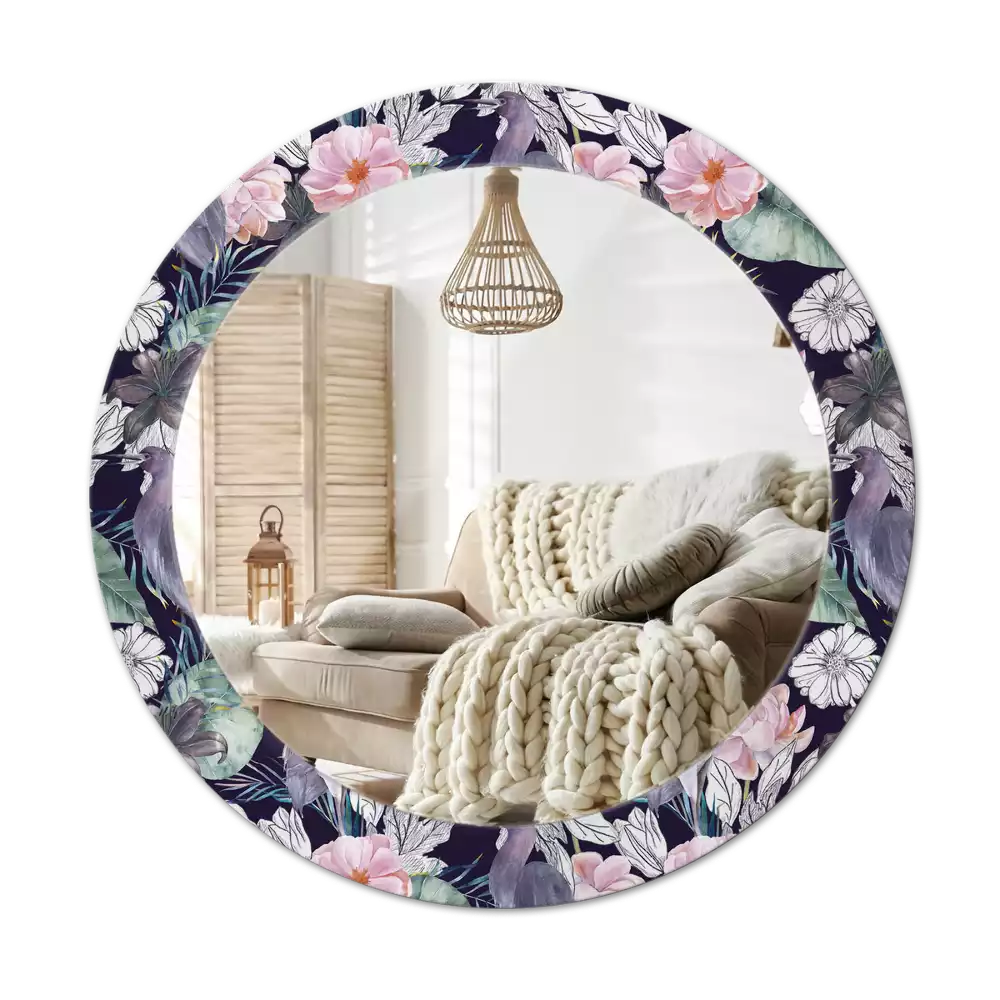 Espelho redondo decorativo Aves garças