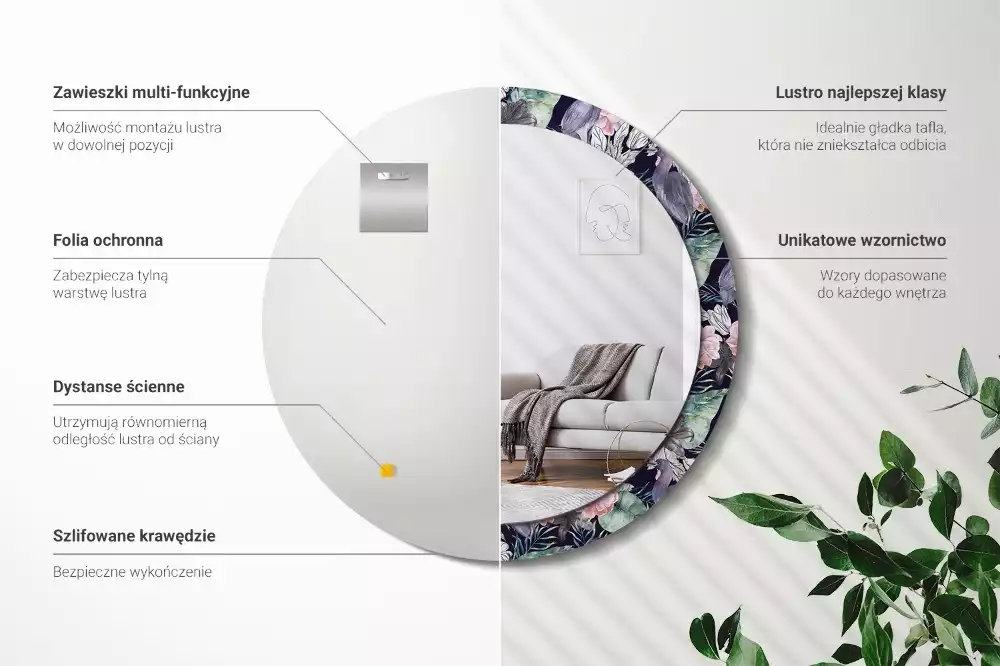 Espelho redondo decorativo Aves garças