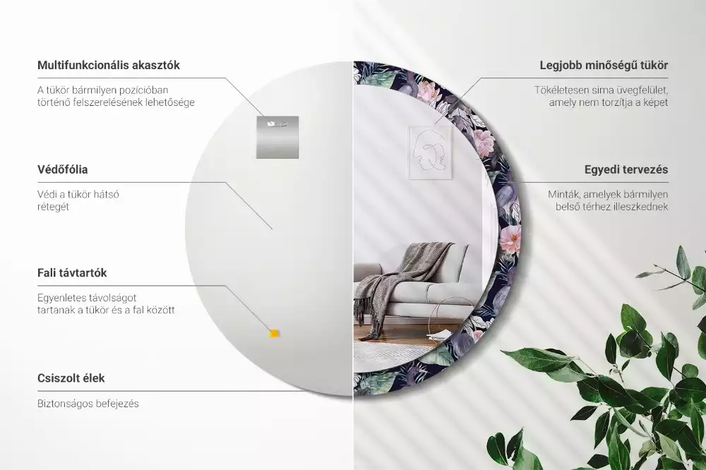 Espelho redondo decorativo Aves garças