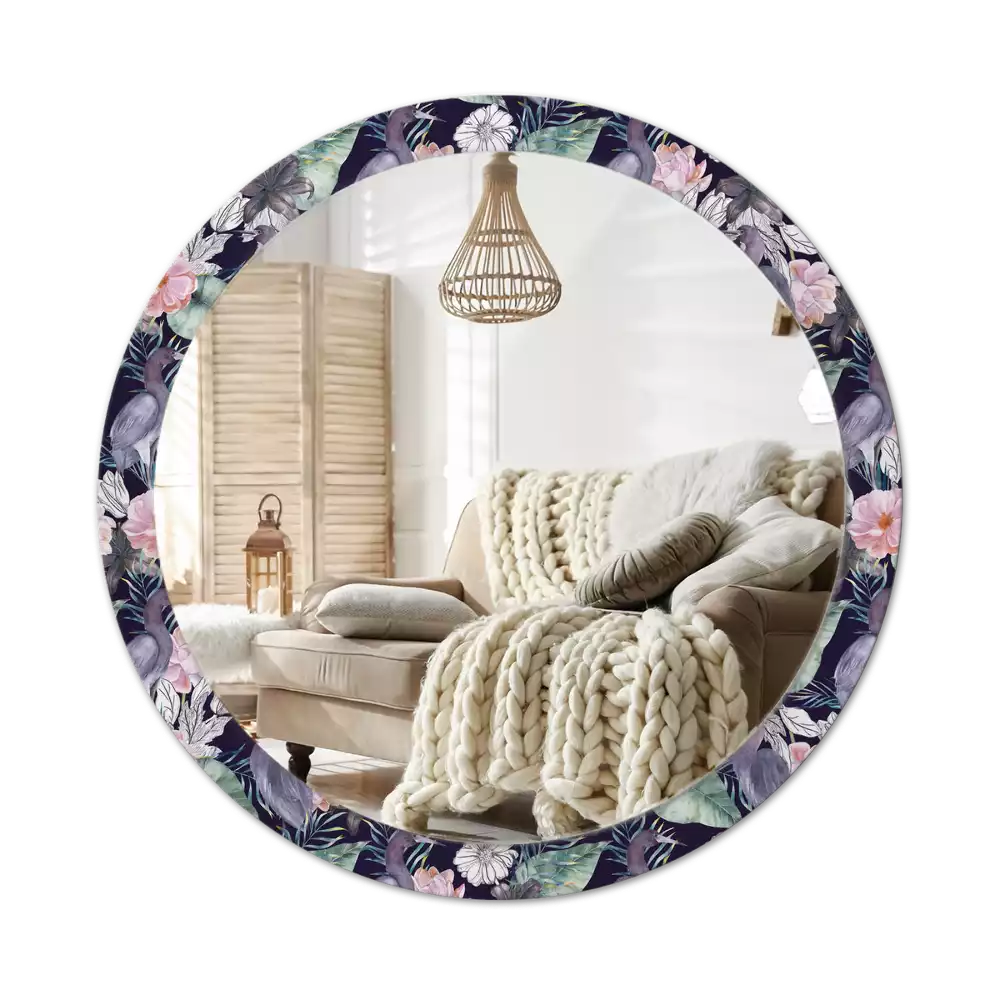 Espelho redondo decorativo Aves garças