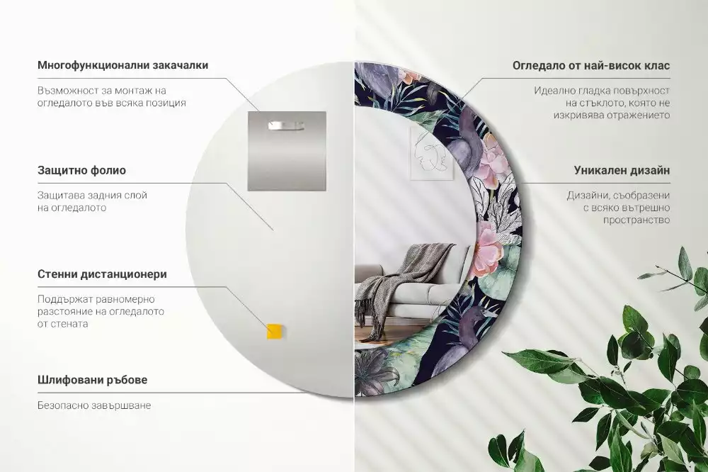 Espelho redondo decorativo Aves garças