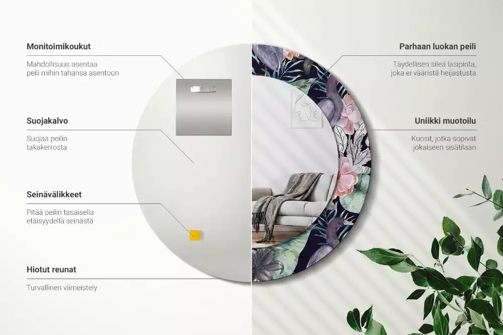 Espelho redondo decorativo Aves garças