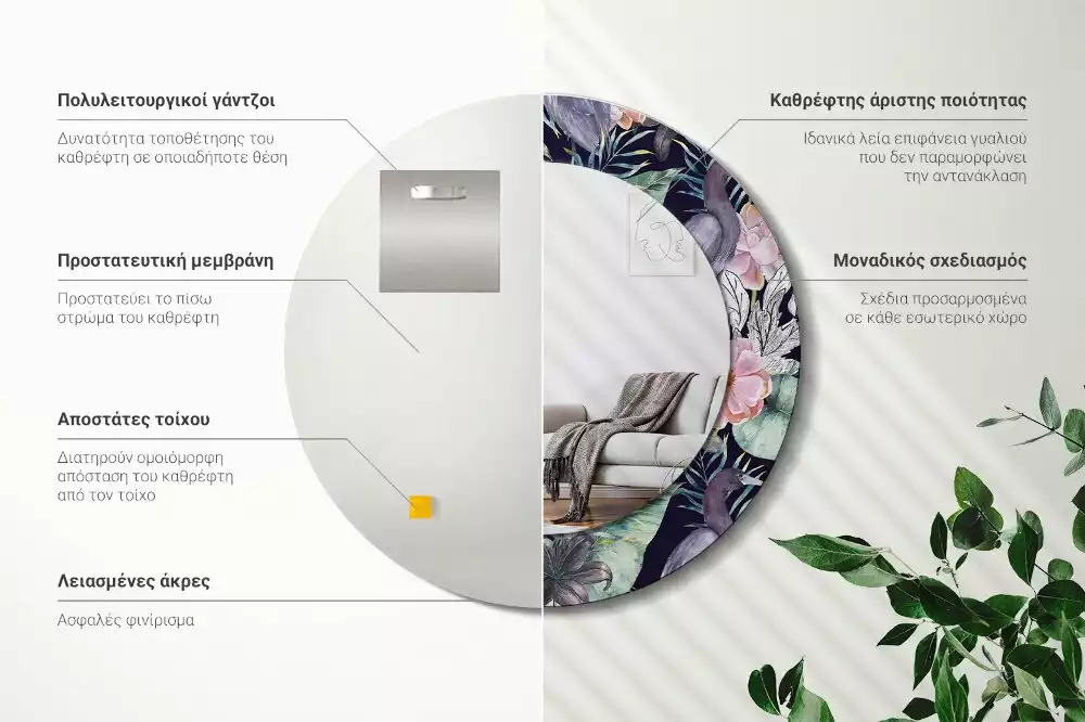 Espelho redondo decorativo Aves garças