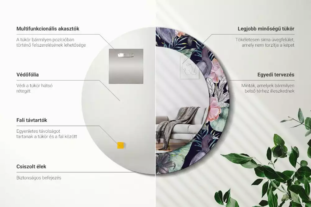 Espelho redondo decorativo Aves garças