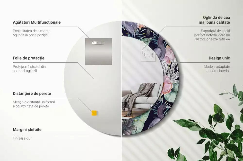 Espelho redondo decorativo Aves garças