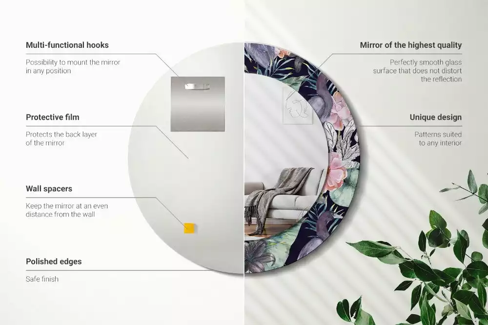 Espelho redondo decorativo Aves garças