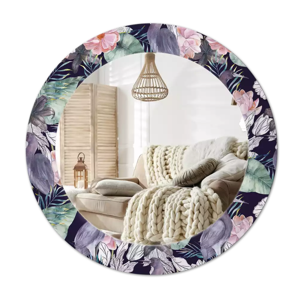 Espelho redondo decorativo Aves garças