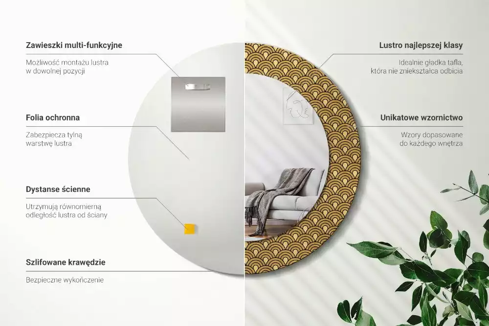 Espelho decorativo redondo Padrão retrô