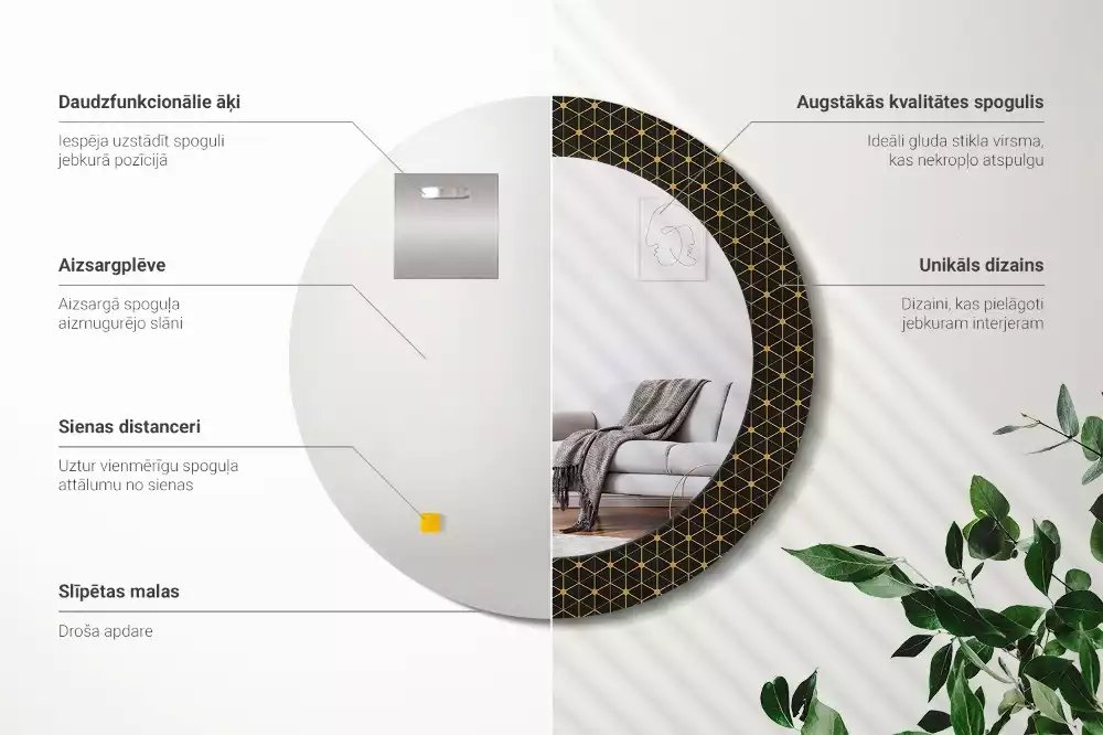 Espelho redondo decorativo Geometria hexagonal